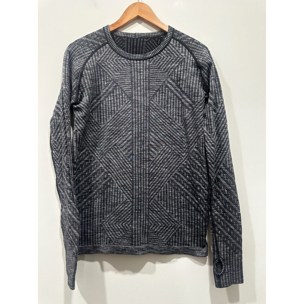 Lululemon Rest Less Pullover Grey Black Geometric Jacquard Long Sleeve Sweater